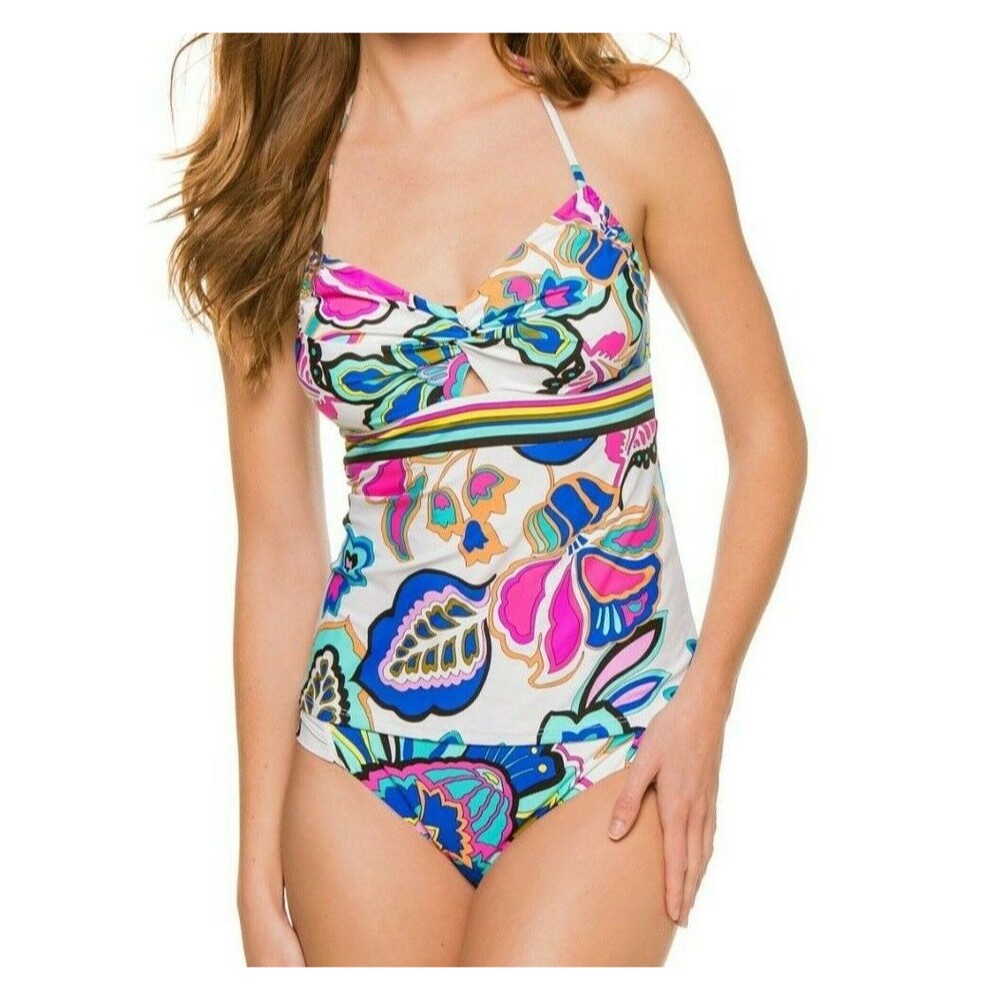 NWT Trina Turk Women's Mandalay Twist Front Halter Tankini Set sz 4  Floral 2 PC